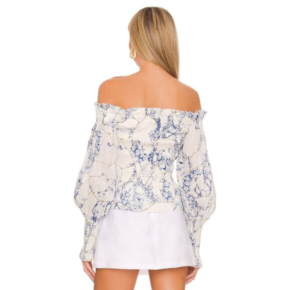 All Saints Blue and White Off-Shoulder Blouse - Picture 2 of 16